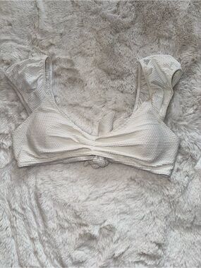 aerie White Textured Ruffle Strap Bikini Top